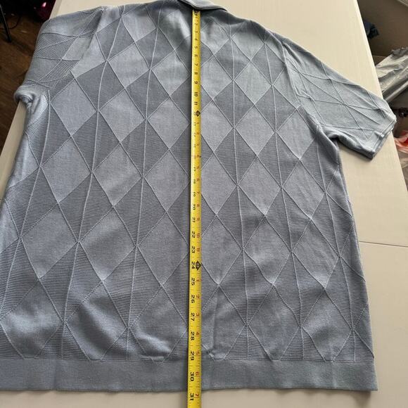 NWOT Magaschoni Argyle Knit Jacquard Pattern Short Sleeve Button Down Blue Men L - Picture 9 of 9